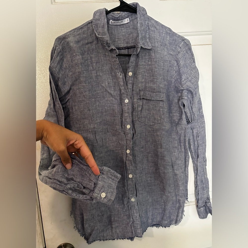 Stateside Linen Casual Blue Button Down Shirt